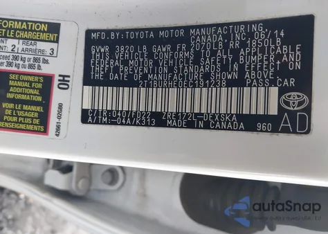 2014 Toyota Corolla S Plus из США, поврежденный, VIN 2T1BURHE0EC191238